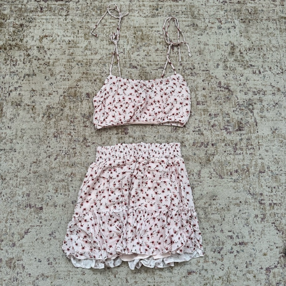 Pink Lily Poetry Of The Heart Ivory Floral Two Piece Set